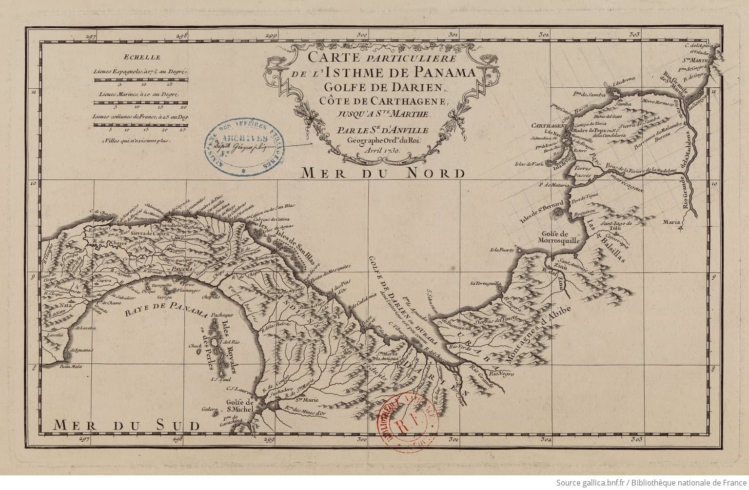 Carte particulière de l'Isthme de Panama, golfe de Darien, côte de Carthagene, jusqu'à Ste Marthe