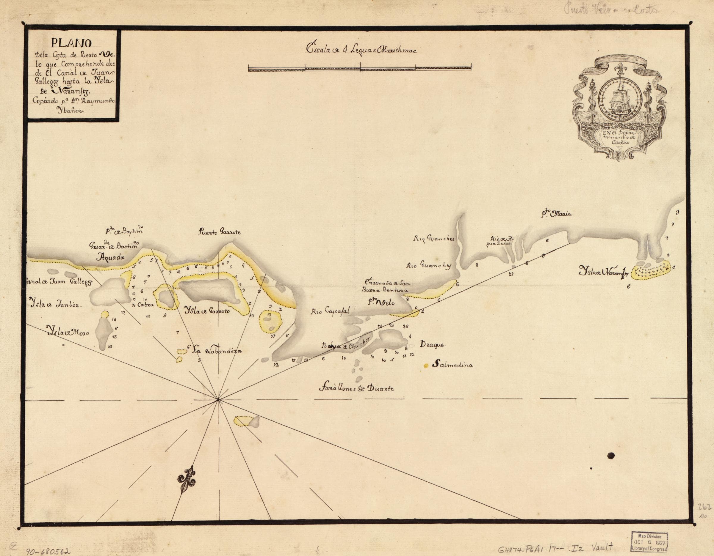 Plano de la costa de Puerto Velo desde el Canal de Juan Gallegos hasta la Isla de Naranjos