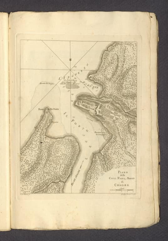 Plano della città, rada e porto di Chagre
