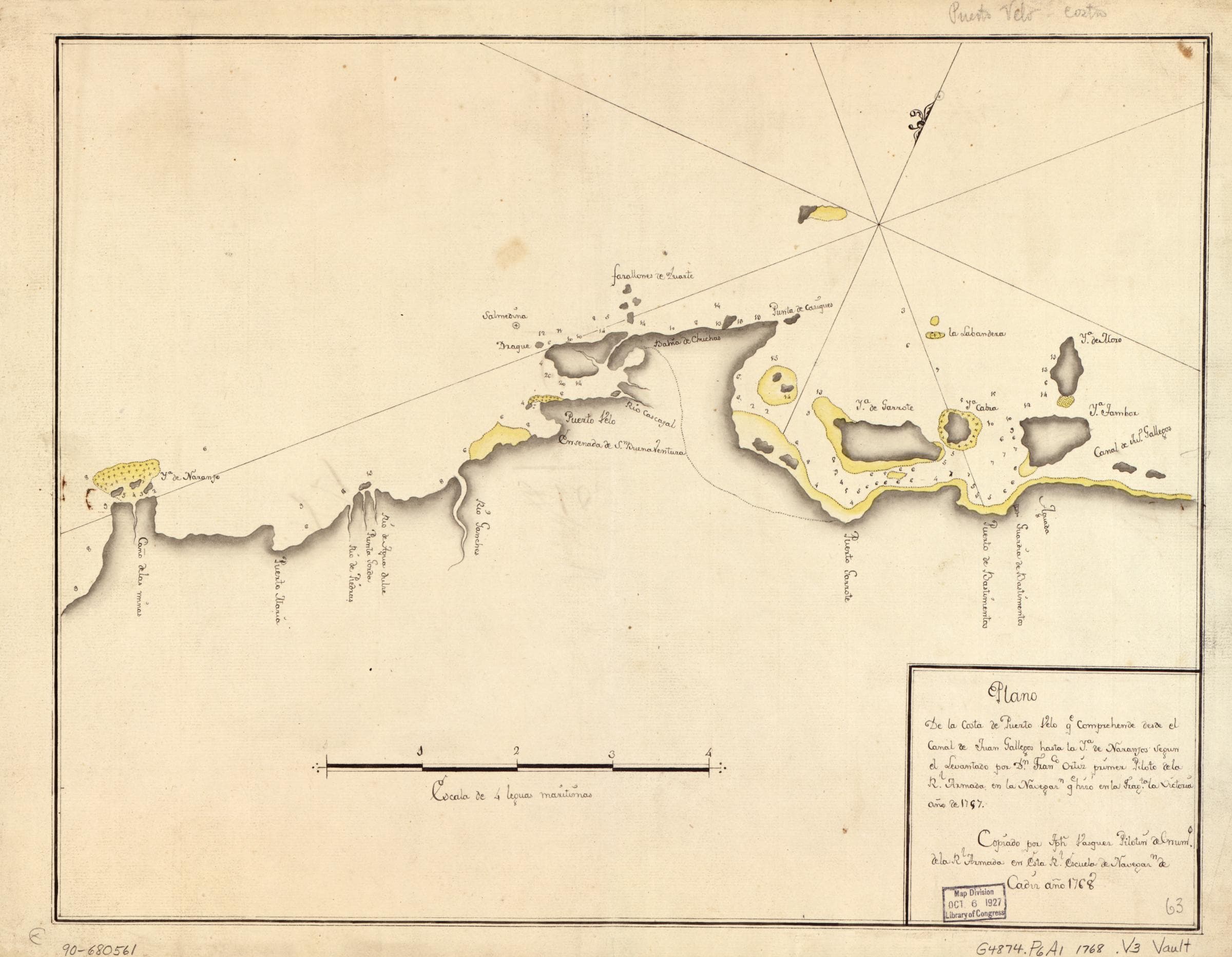 Plano de la costa de Puerto Velo desde el Canal de Juan Gallegos hasta la Isla de Naranjos — 1768